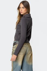 Asymmetric Ribbed Zip Cardigan